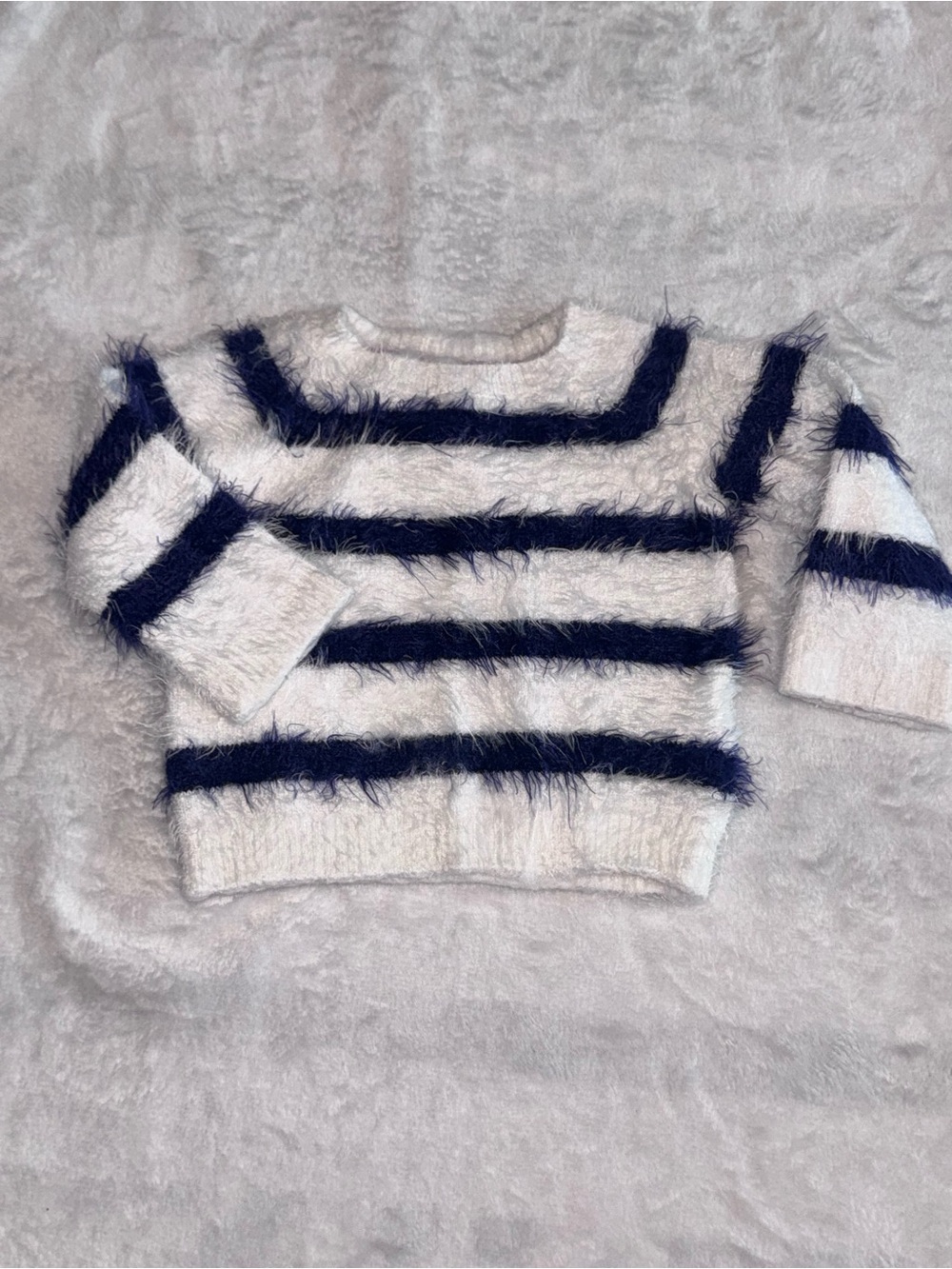 Tommy Hilfiger White and Navy Fuzzy Striped Baby Sweater